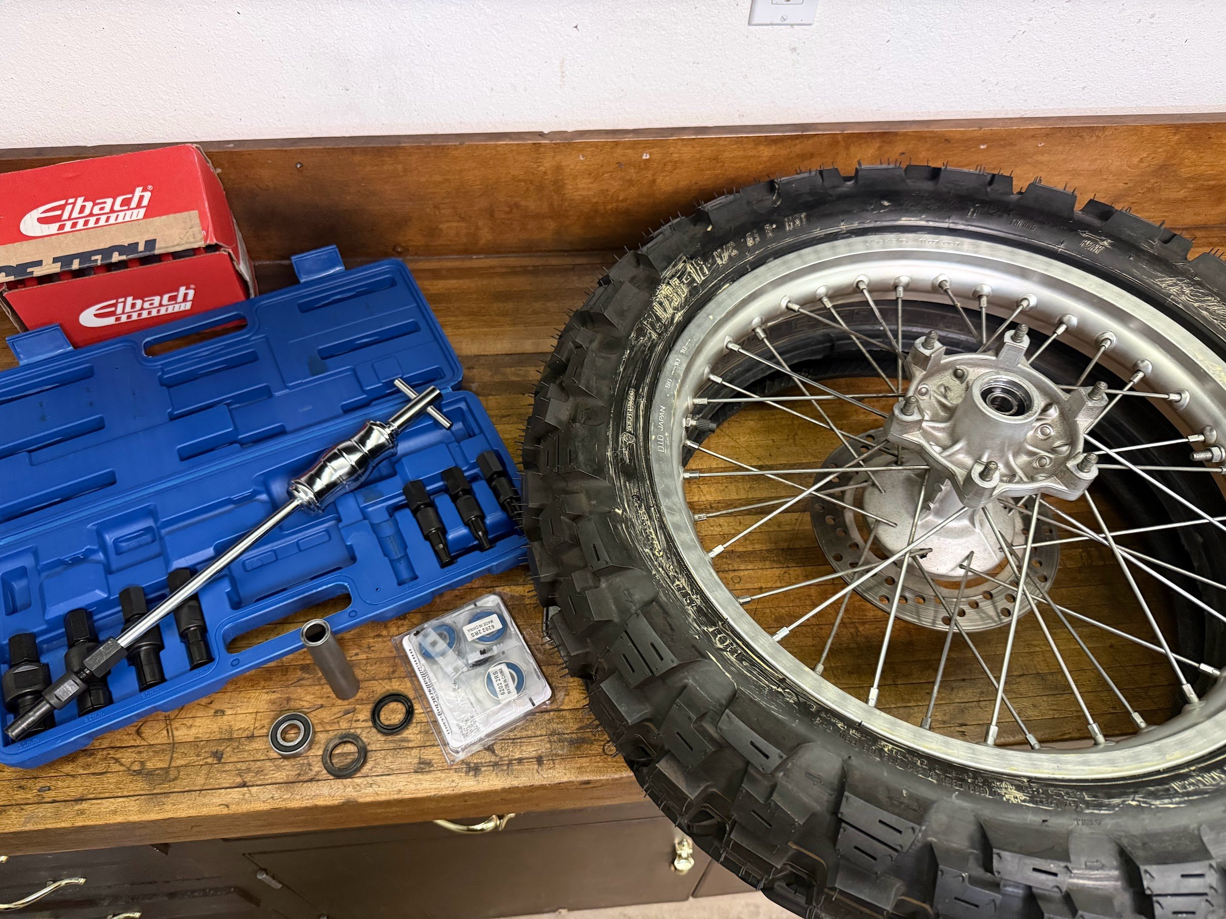 Then came the three wheel bearings in the back wheel. Took some effort, but the bearing puller made quick work of it. 