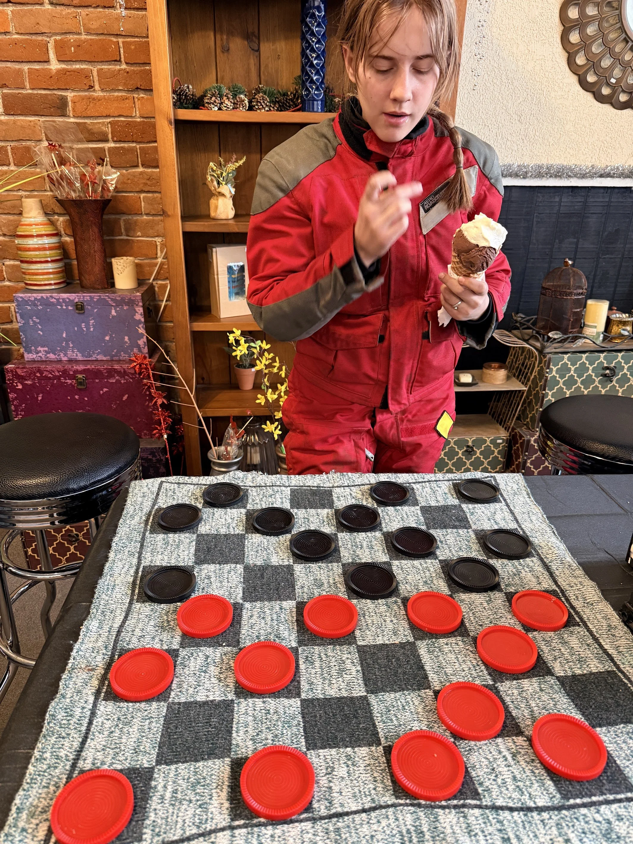 Eating hatch chili chocolate ice cream in Silver City, NM - a welcomed stopped after a hard day of riding at The Ice Cream Emporium. I won by the way. 