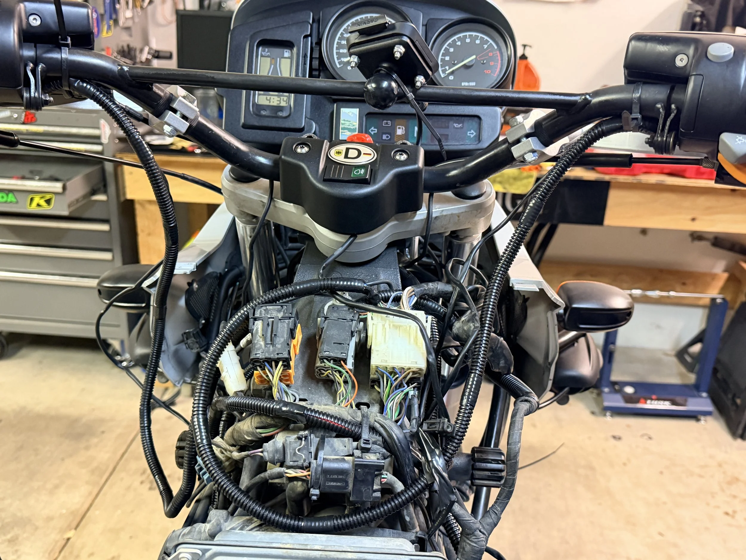 The electrical wiring was exposed everywhere. All of the original protection had fallen off, and bare wire was all over the bike. I worked hard to protect all the wiring and make it look as clean as possible. 