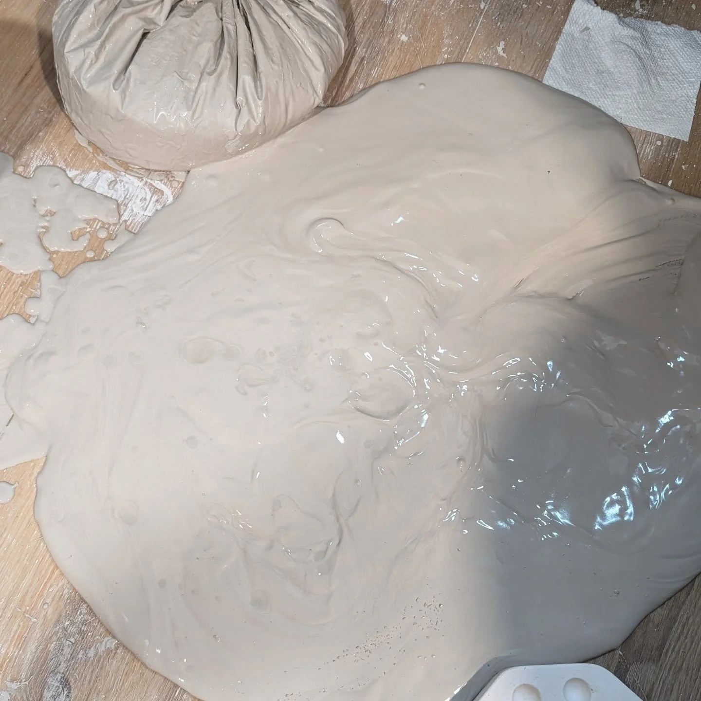 A bag of slip exploded on the floor, can't decide if I should clean it up or just sell the house to avoid this mess