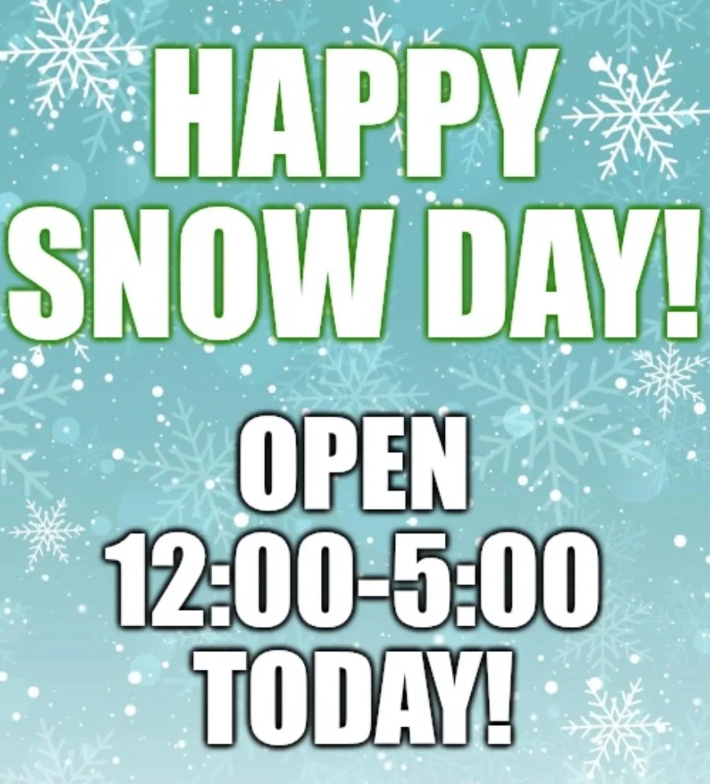 Happy Snowman!!! I mean, Snow Day!

We're sad to lose after school activities, so we're adding two extra open hours! Come in and create with clay or decorate pottery from 12-5!
