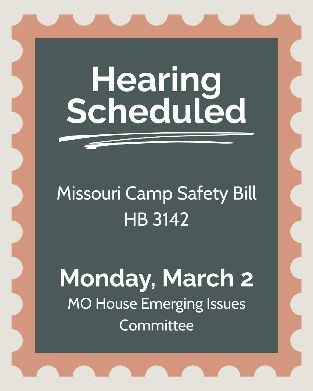Hearing Notice‼️

Monday at 4:30 pm CT, the Missouri House Emerging Issues Committee will convene for a hearing on House Bill 3142, authored by Rep. @cameronbparker.

Multiple parents of the Heaven&rsquo;s 27, 25 girls and two counselors who died whi