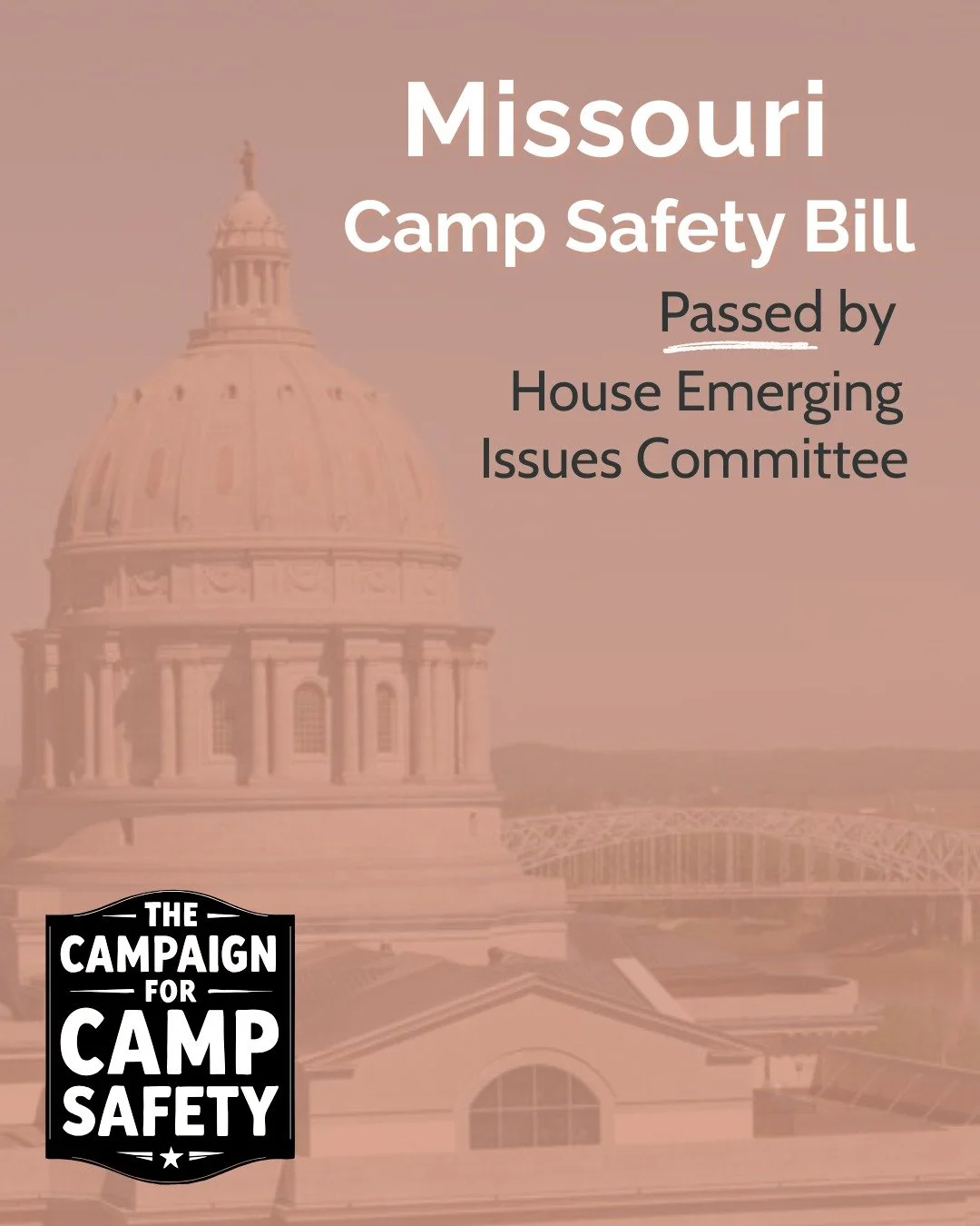 House Bill 3142 was passed by the Missouri House Emerging Issues Committee today! This win brings us one step closer to modernizing Missouri summer camp regulations to prevent tragedies and protect kids.

The vote came after powerful testimony in las