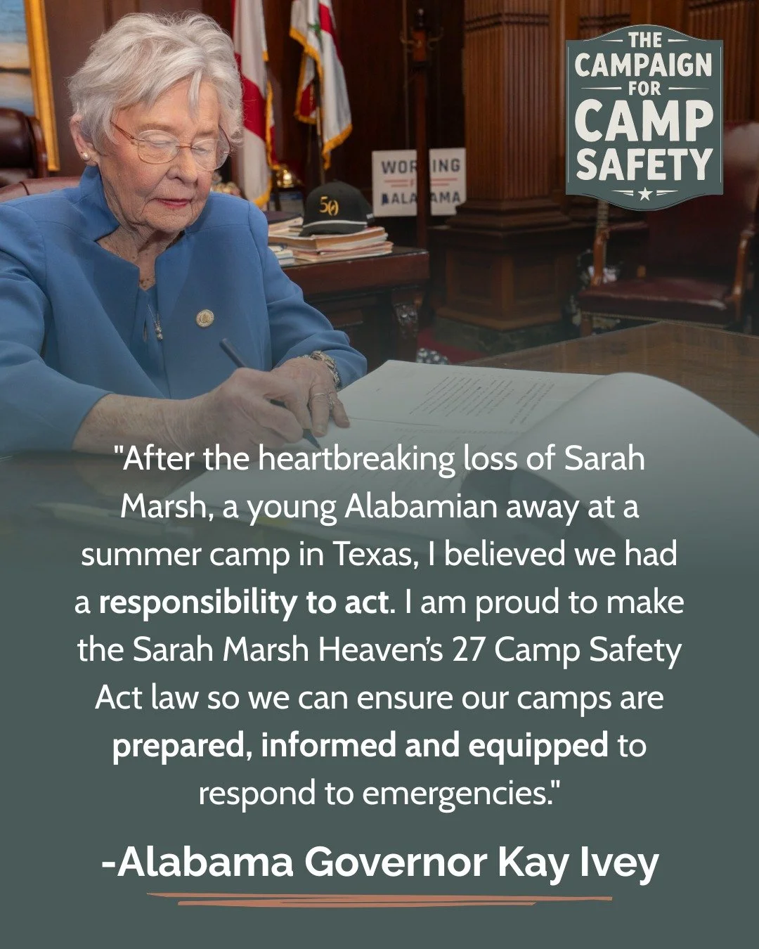 ✍️ Alabama @governorkayivey has officially signed the Sarah Marsh Heaven&rsquo;s 27 Camp Safety Act into law.

&ldquo;Keeping children safe must always come first, and parents should have confidence that their children are protected when they are awa
