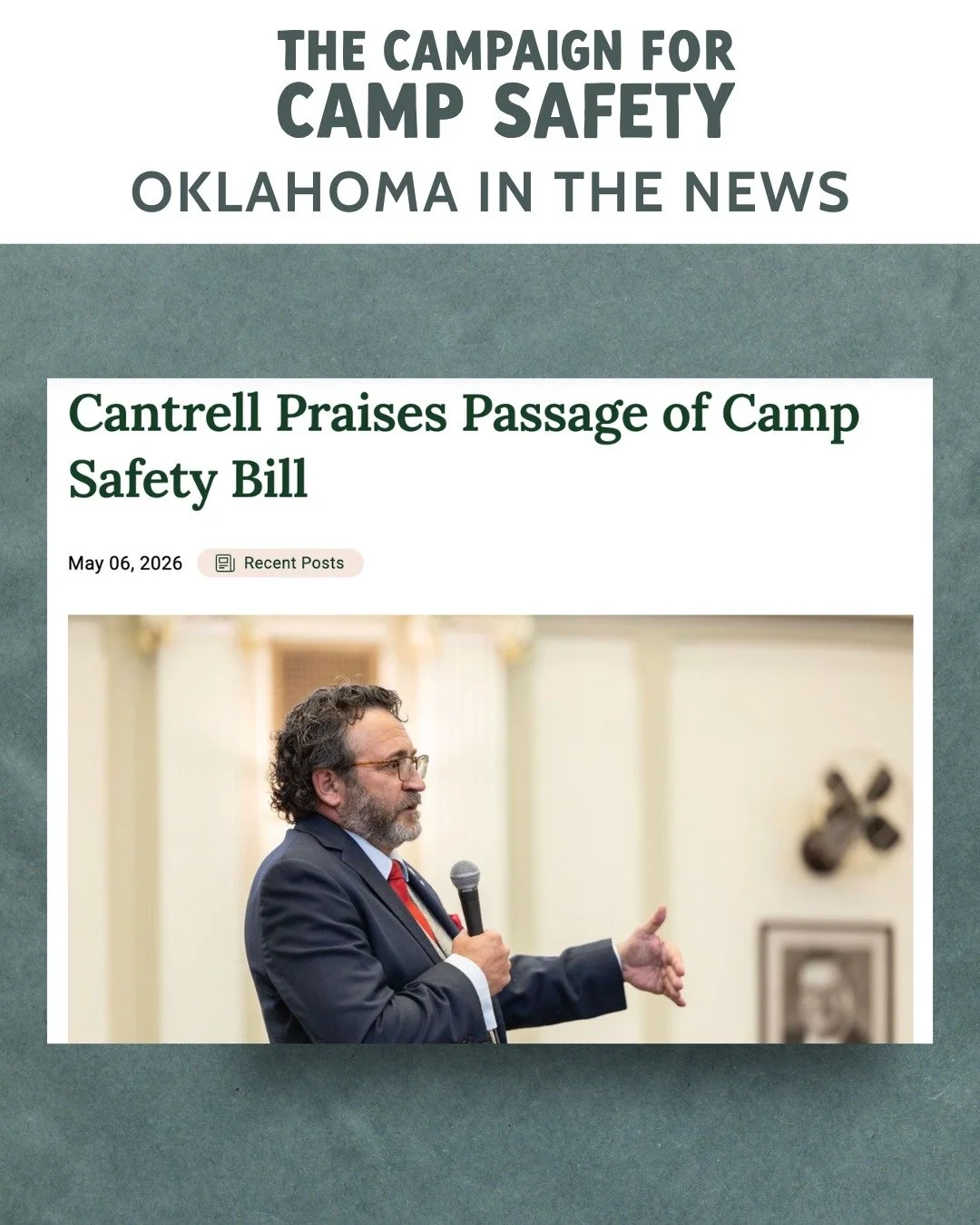 We applaud the #OKLeg for passing the Camp Safety Bill. 👏

In a press release from the Oklahoma House of Representatives, bill sponsor Rep. Josh Cantrell said the proposal is designed to improve safety without placing heavy regulations on camp opera