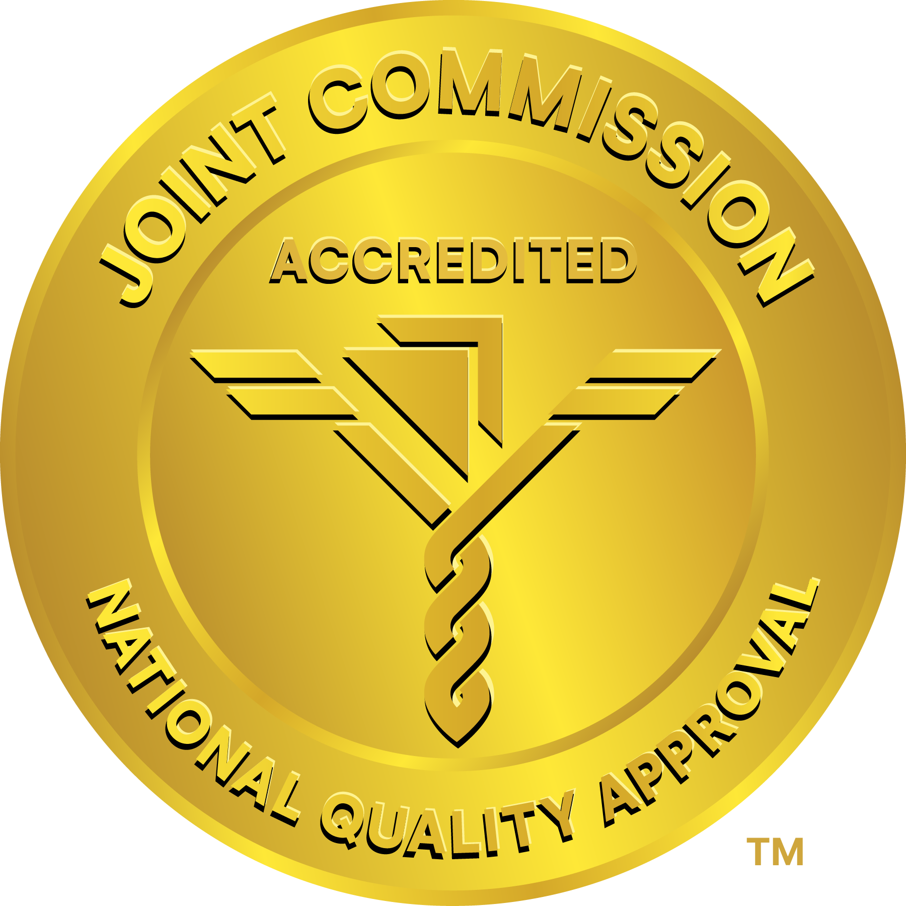 A gold circular badge with the text 'The Joint Commission' at the top and 'National Quality Approval' at the bottom.