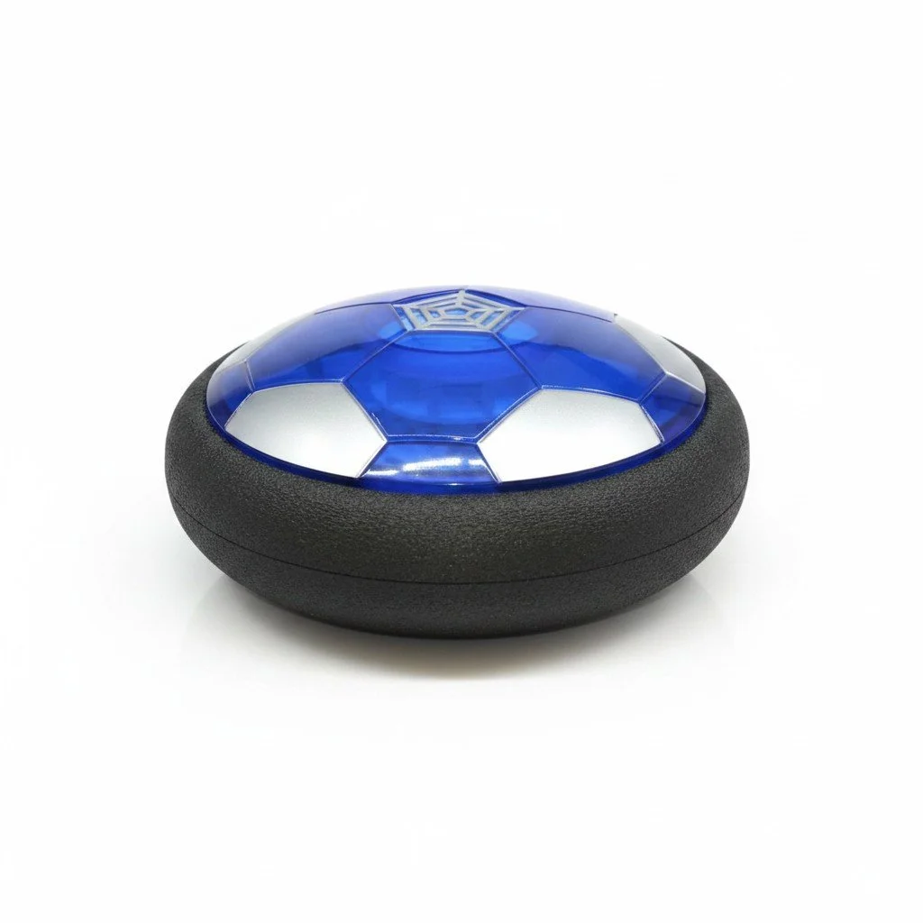 A  indoor soccer ball that hovers across most floor surfaces.