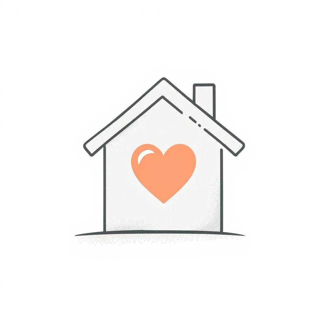 Simple illustration of a house with a heart inside symbol for home and living on the website.