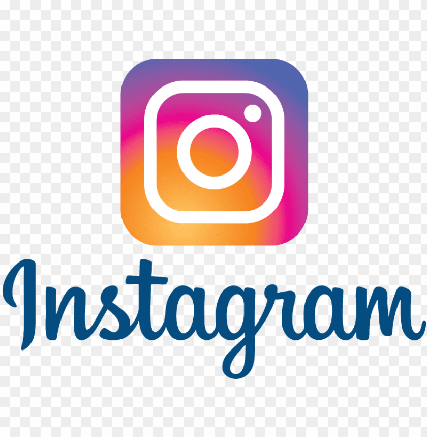 Instagram logo with an orange, pink, and purple gradient background and the word 'Instagram' written below in blue cursive font.