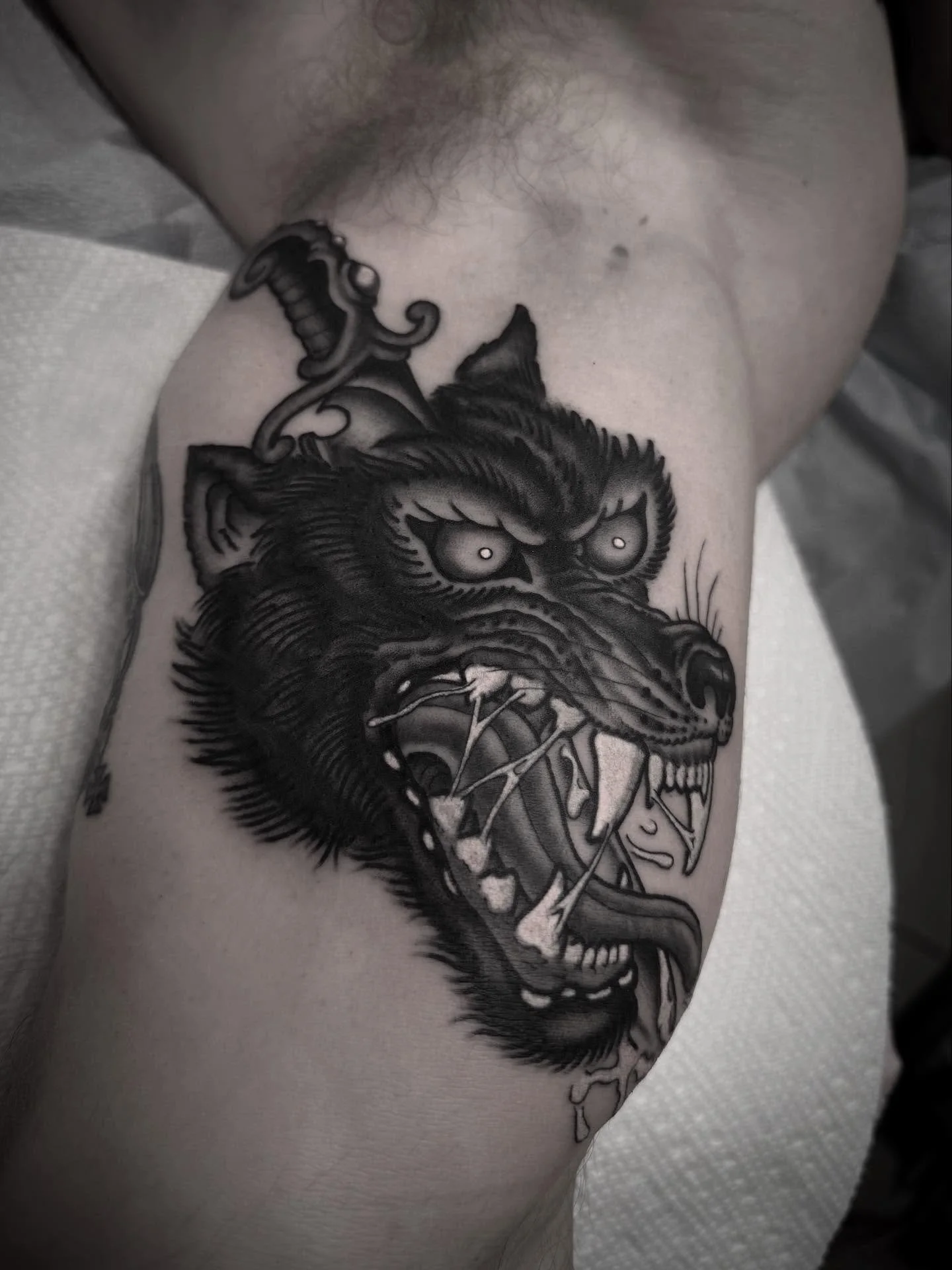 Big Bad Wolf. Done @elmstreettattoo DM TO GET YOURS. ALWAYS BOOKING.
