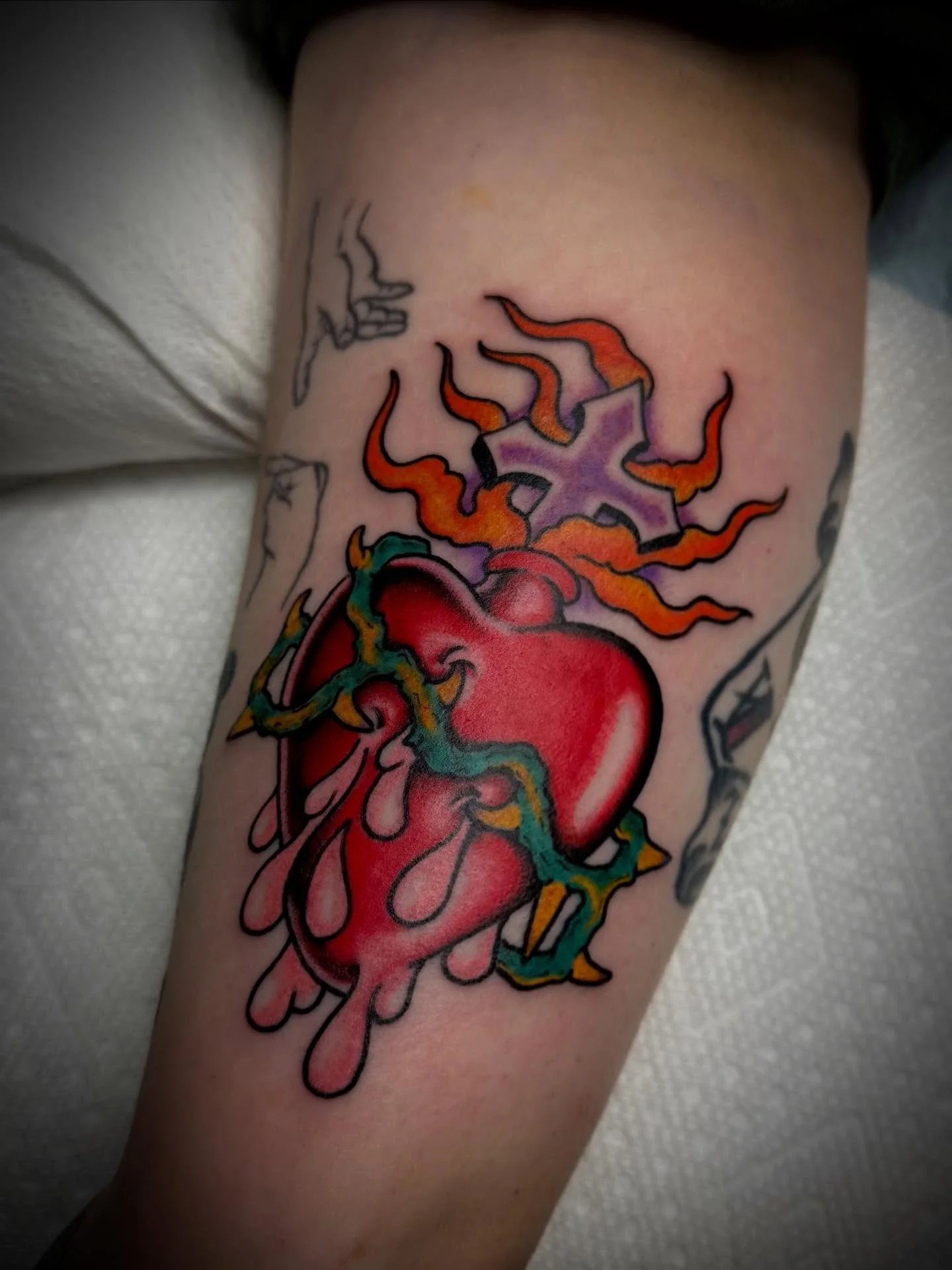 Sacred Heart done @tattoofaction THANK YOU to @gregchristian4130 @cindystroemple @adamdouglas4130 and the rest of the crew for always taking care of us. I&rsquo;ll be back! @elmstreettattoo