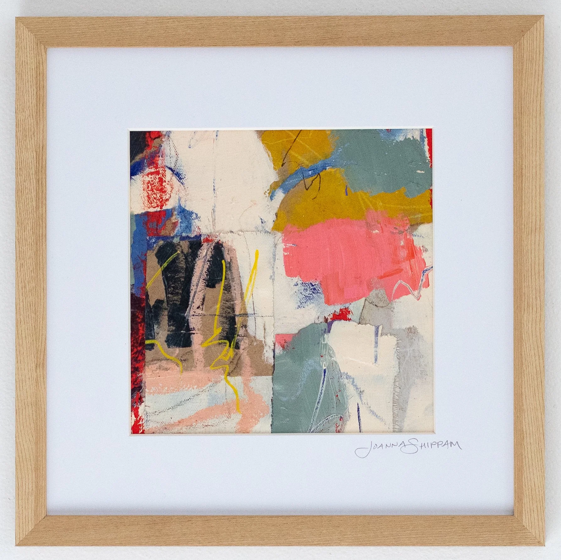 A Movement In The Thread, 13 x 13 in. framed, mixed media collage