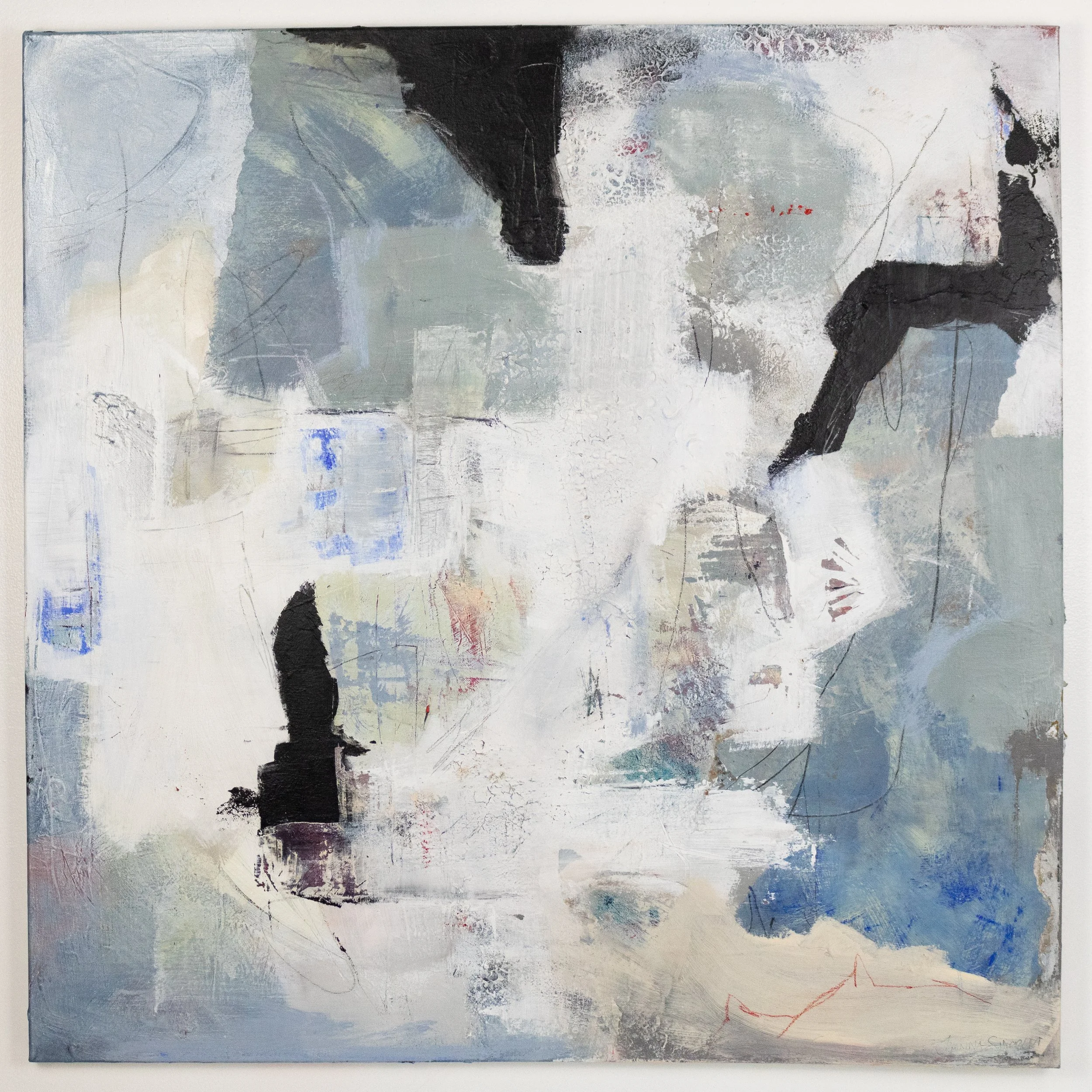 Unturned Stones, 36 x 36 in., Acrylic, oil, and paper collage on canvas