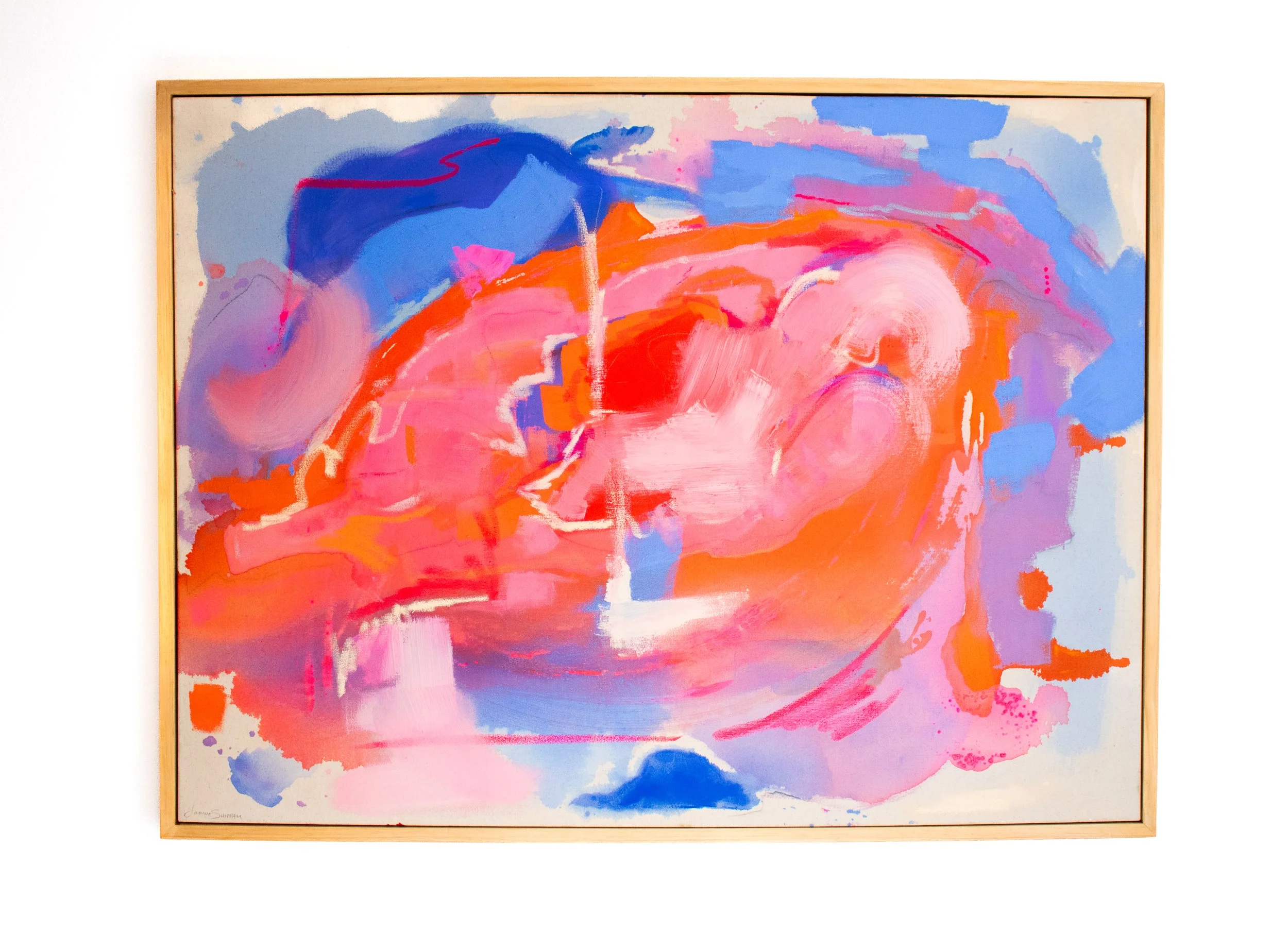Holy Neon Tangerine, 48 x 36 in., acrylic and oil stick on canvas