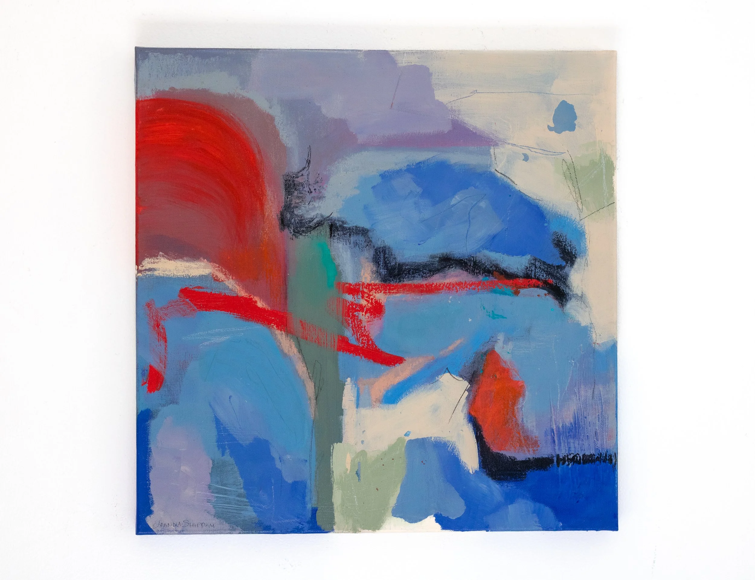 Downstream, 20 x 20 in., acrylic, oil stick and natural pigment on canvas