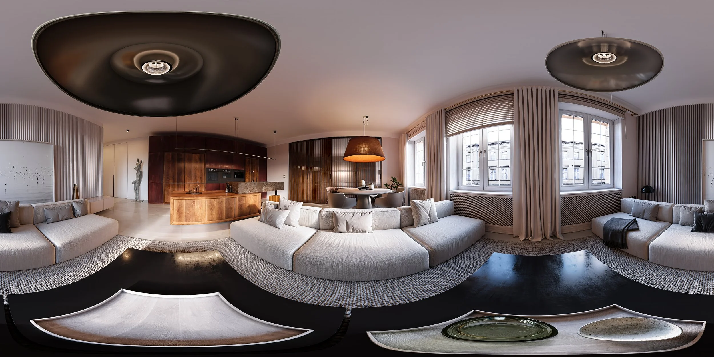 Photorealistic 3D architectural rendering luxury property.