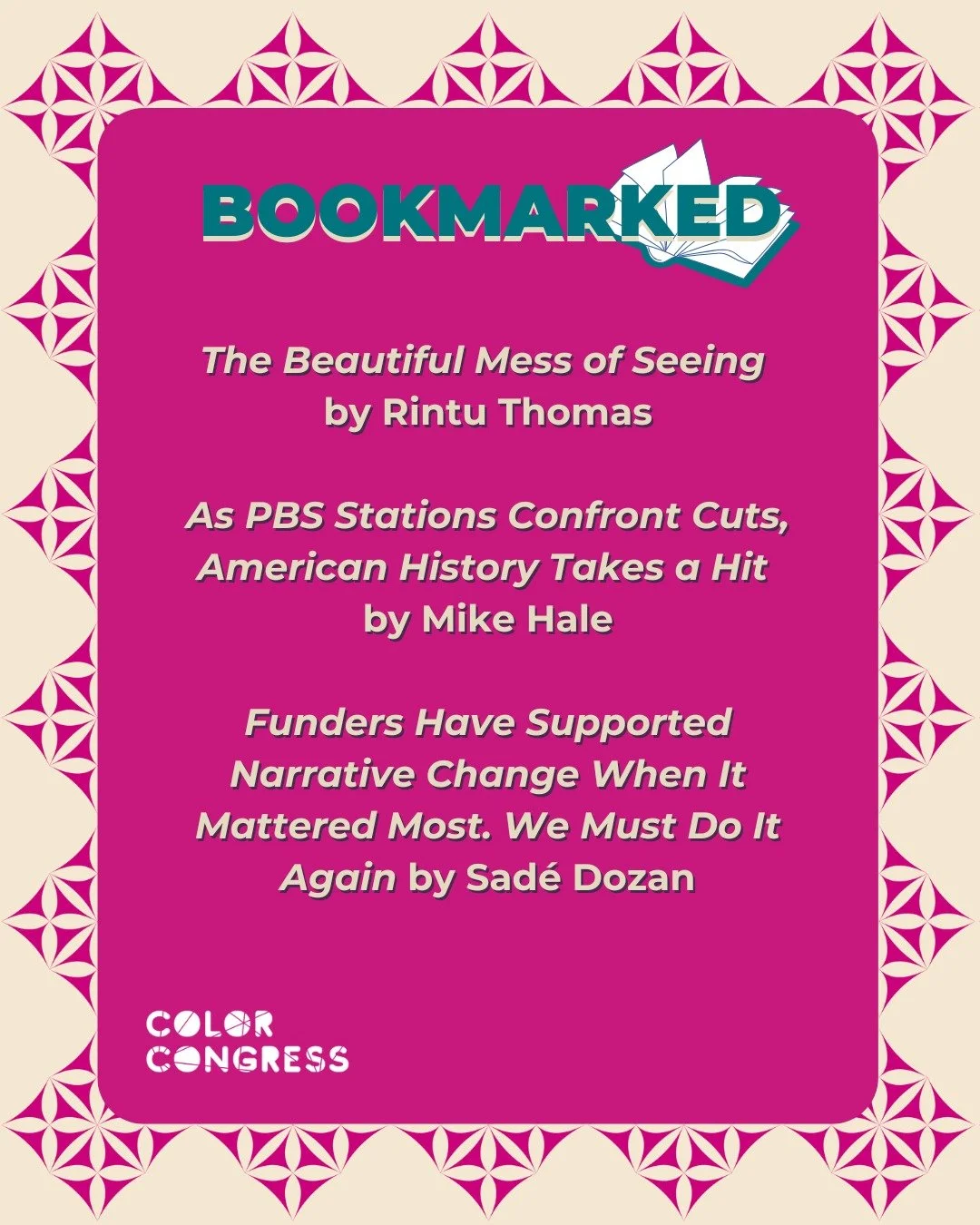 This month's Bookmarked articles span critical and urgent conversations from across the documentary landscape. From OTV's 10th anniversary celebration, to the impact of funding cuts across the field. And don't miss Rintu Thomas's thought provoking re