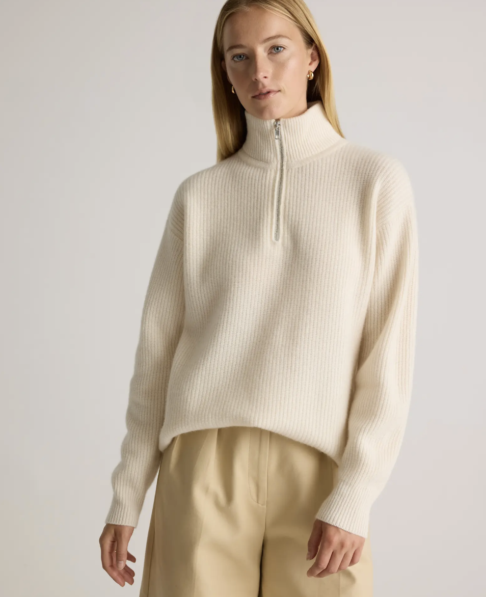 Mongolian Cashmere Fisherman Quarter Zip Sweater