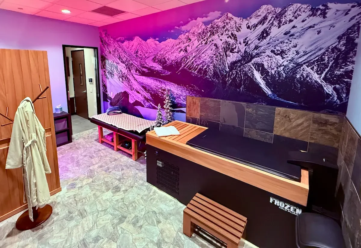 Cold plunge recovery therapy tub in Mountain Room at The Nature of Health wellness spa in Gilbert, AZ