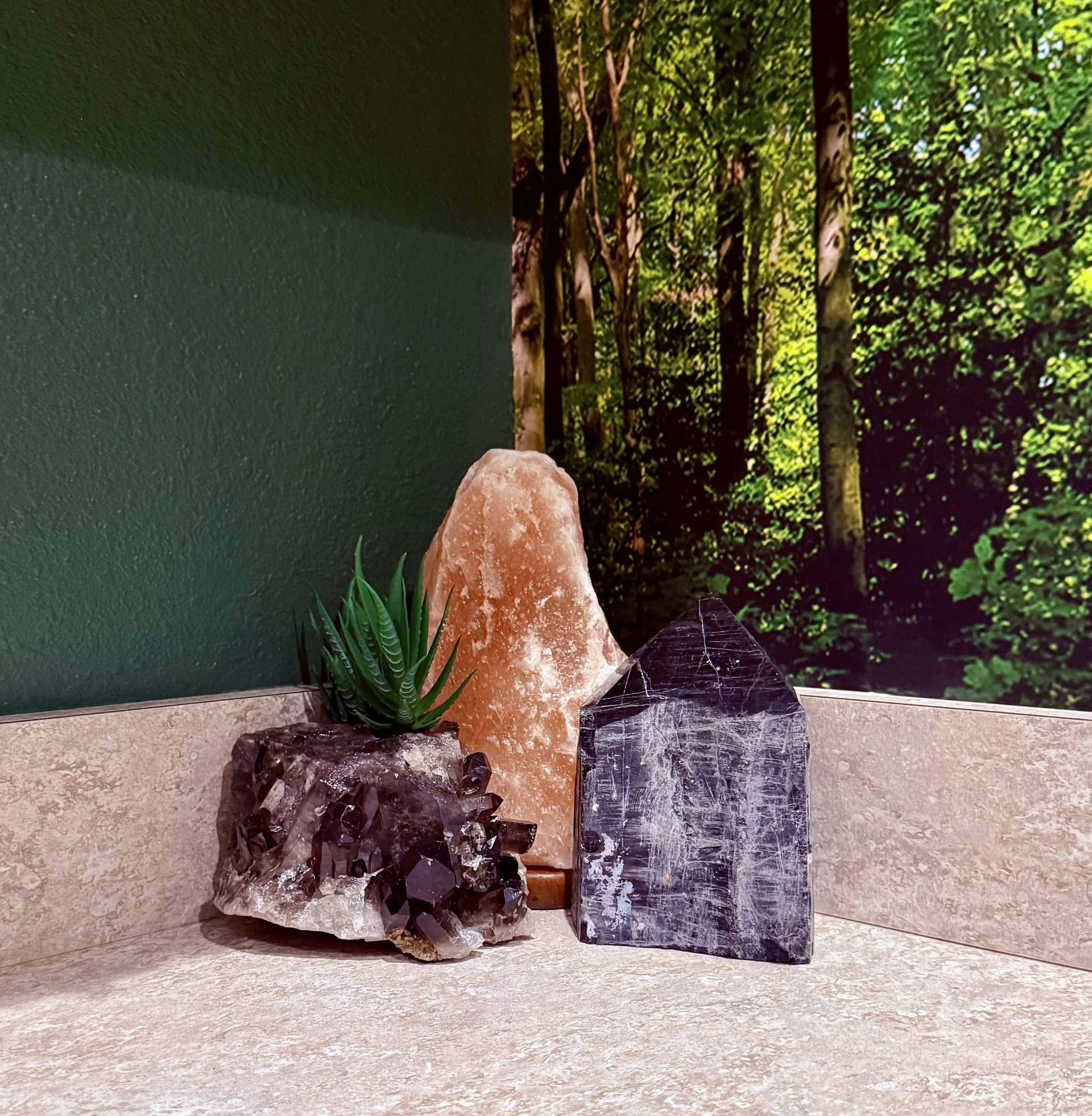 Amethyst and Himalayan salt crystal decor at The Nature of Health in Gilbert, AZ