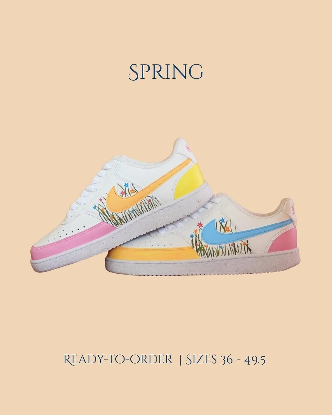 One-of-a-kind steps into spring. Just like the season&mdash;fresh, bold, and blooming. 

📦 Sold *
🖌️ Ready-to-order *
👟 Sizes 36 - 49.5 (EU Sizes)

*Design available on Air Force 1 (photo shows a different model that is not available)
*&ldquo;Sold