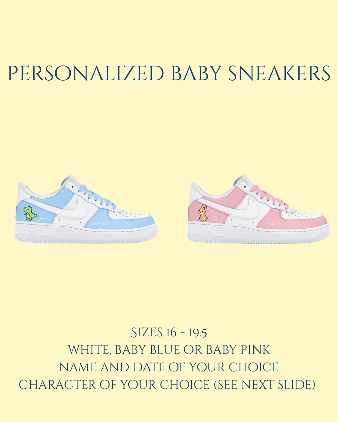 Little feet, big adventures await

🖌️Personalized 
👟 Sizes 16 - 19.5 (EU Sizes)

*Design available on Air Force 1
*This design is personalized, but each pair is hand-painted and unique, so yours may have its own special touch.

#customsneakers #han