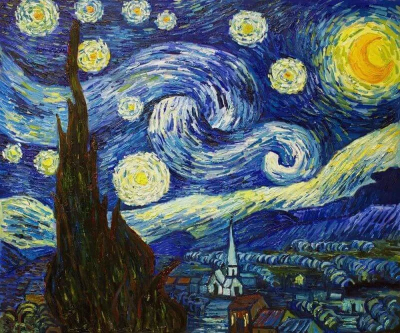 Detail of Vincent van Gogh's Starry Night showing thick impasto brushwork as a primary luxury signal and proof of a human decision-making consciousness.