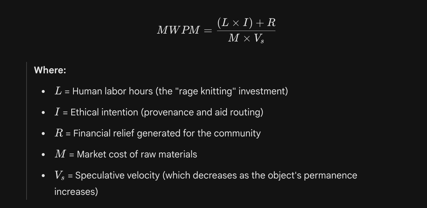 A visual breakdown of the CFA formula for the Ice Melts hat study, featuring the Court of Tenacity scarf and booklet as supporting conceptual artifacts.