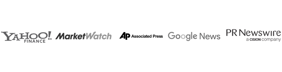 Collection of logos from Yahoo Finance, MarketWatch, Google News, and PR Newswire.