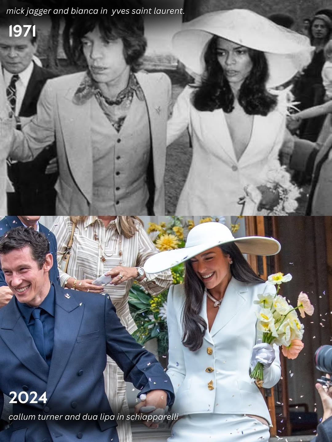 Dua Lipa Schiaparelli Jagger YSL wedding comparison side by side