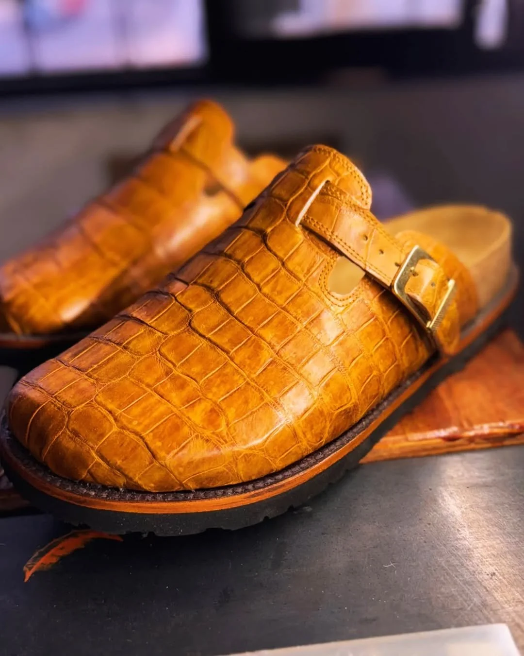 Cognac Alligator Mule: A Form Defined by Light and Geometry