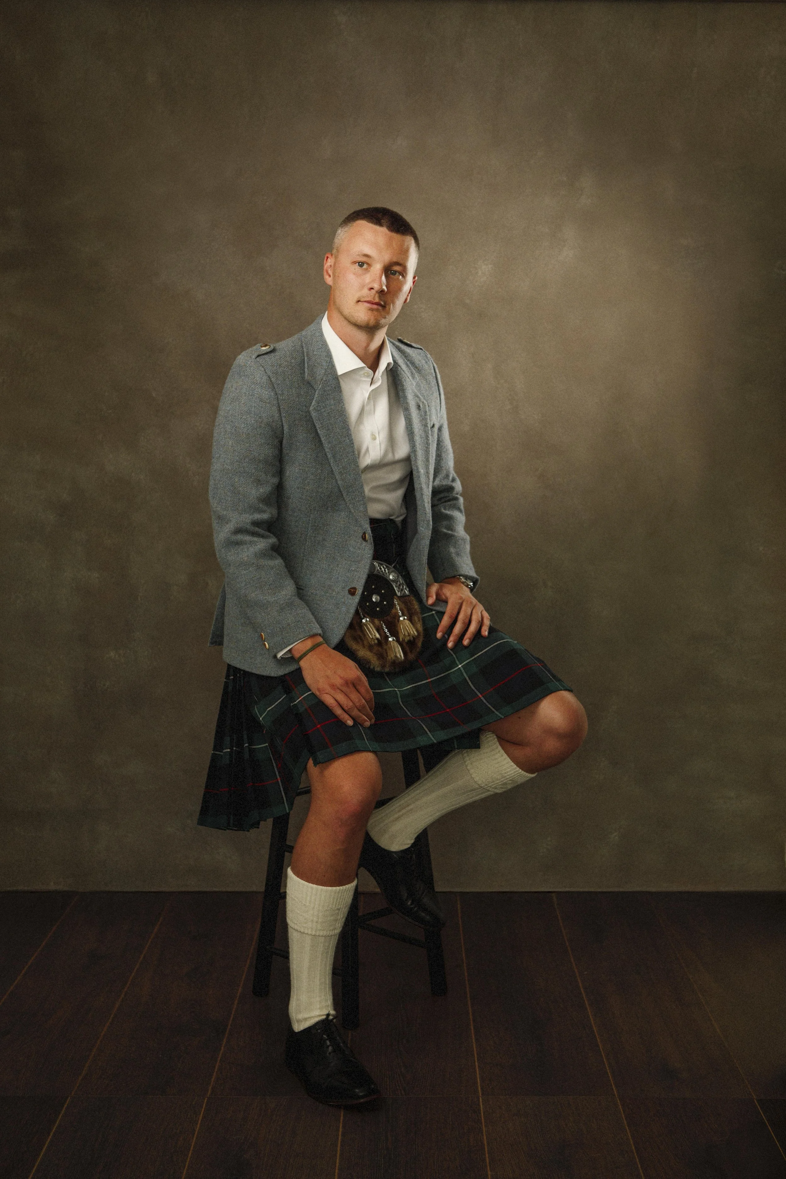 Editorial portrait series, Scottish kilt and tartan detail, fine art photography East Lothian