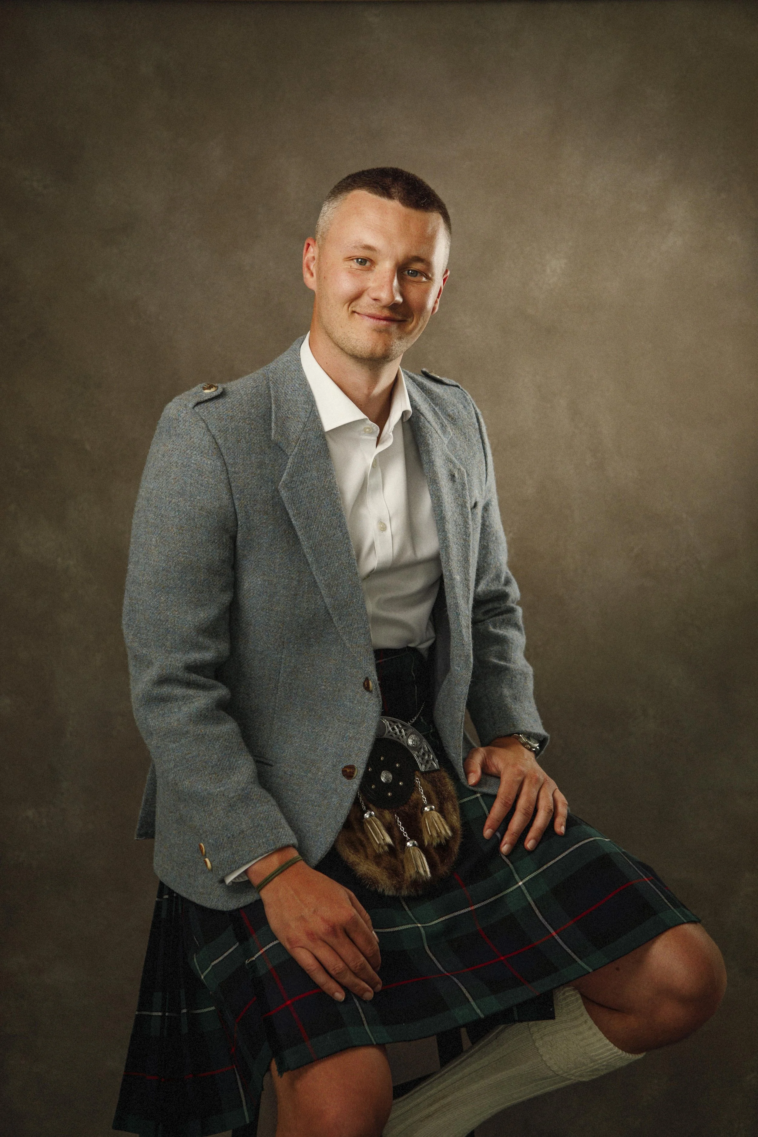 Environmental portrait, Scottish heritage kilt photography, East Lothian