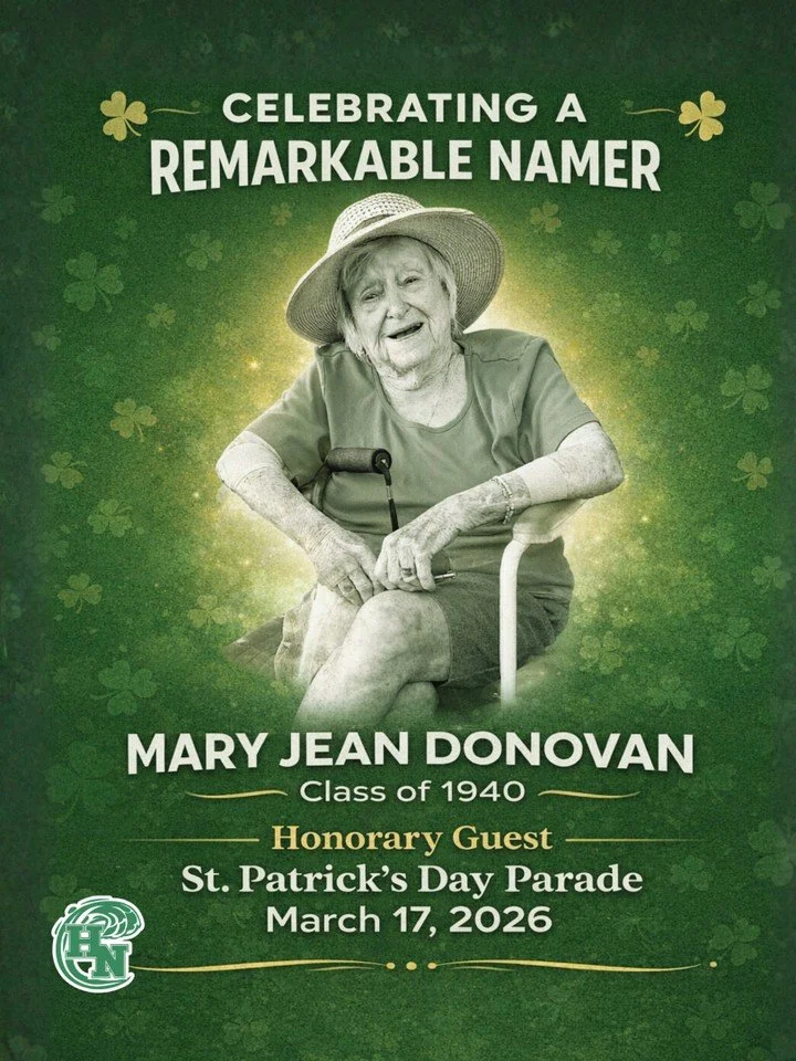 Mary Jean Donovan, Class of 1940, will serve as the Honorary Guest at the St. Patrick&rsquo;s Day Parade on March 17, 2026.

As Mary Jean celebrates her 104th birthday, the City of Mentor has formally recognized her life of service, leadership, and c