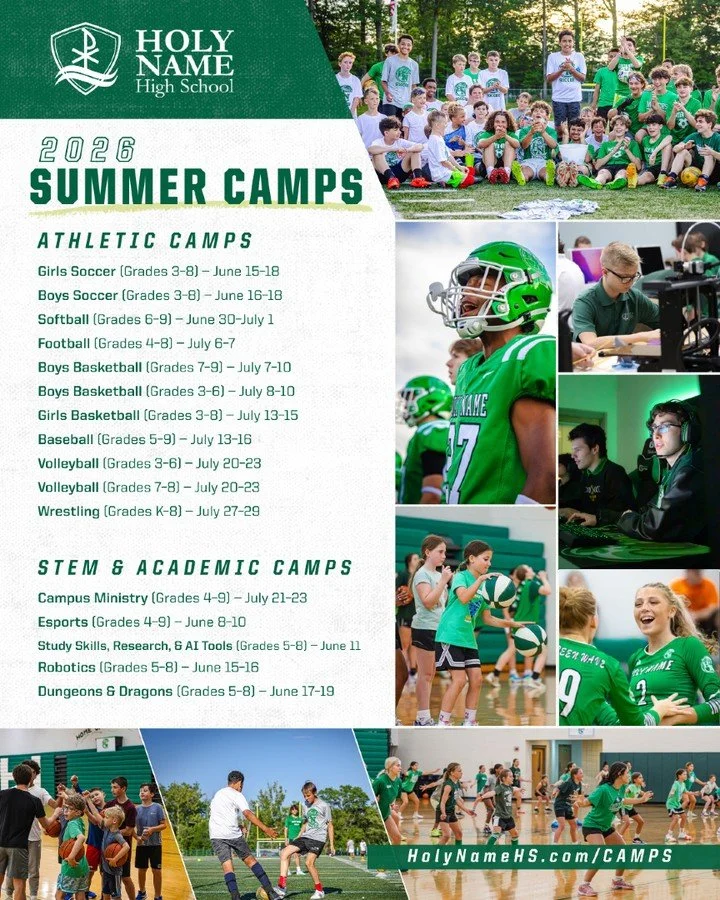 Spots are limited. Register today!

This summer, students in grades K&ndash;9 can train, compete, and learn with the Green Wave. From athletics to eSports, robotics, and Campus Ministry camps, there&rsquo;s something for every interest.

🏀 Basketbal