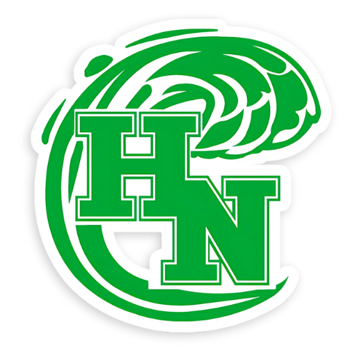 A green and white logo with the letters H and N and a swirl design on a black background.
