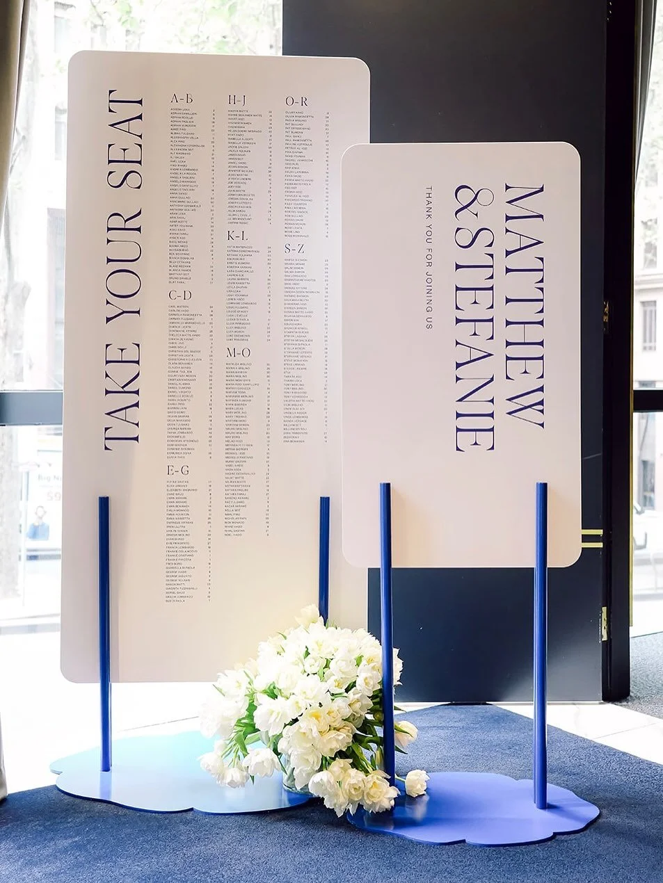 Stef and Matt in cobalt blue and ivory 💙 
Bespoke designs with modern feature typographic details.

Styling and Design direction @the_eventurer 
Stationery and signage: @jemandi_designs 
Florals @ivyandeveflowers 

#bespokedesign #invitationdesign #