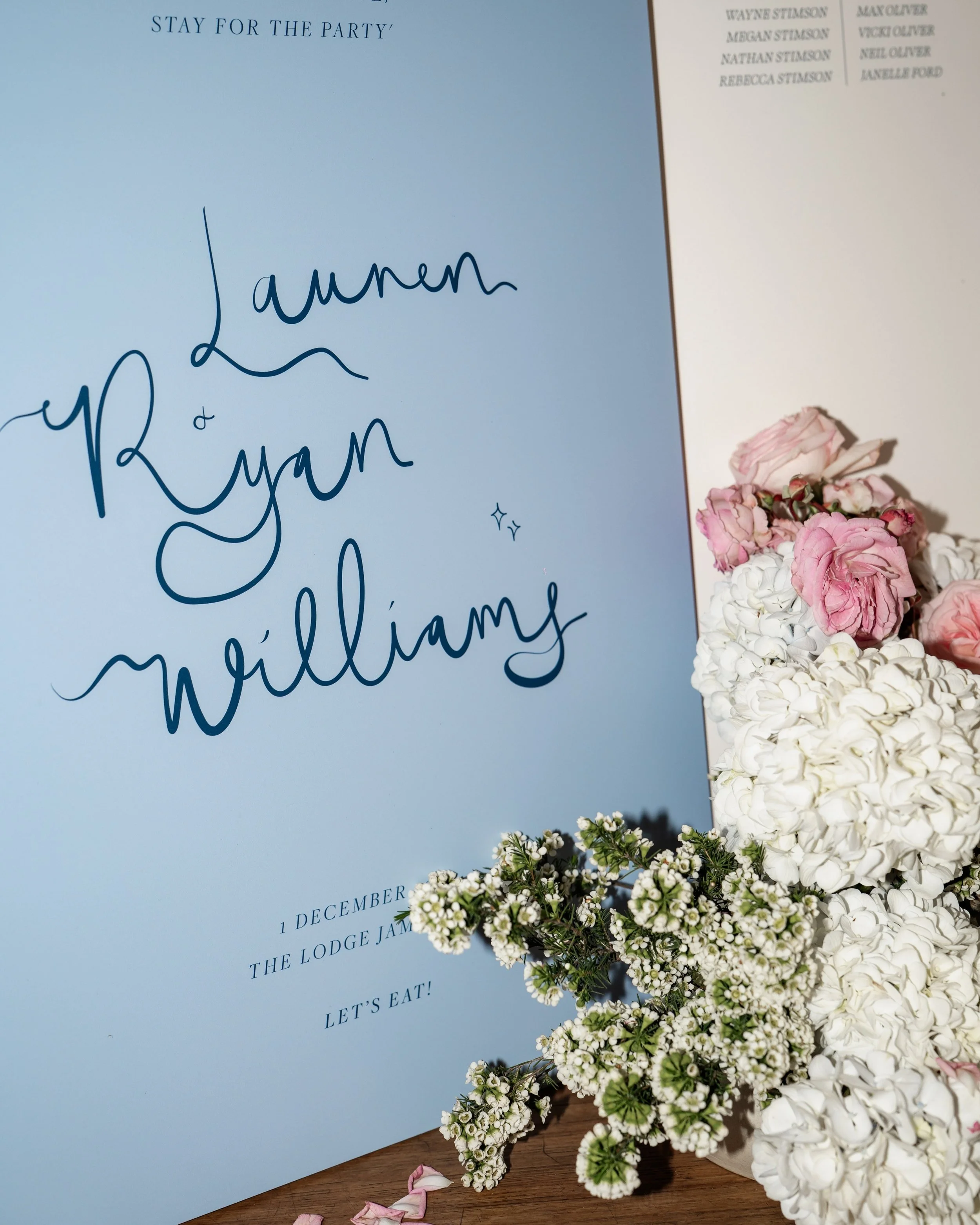 Soft, sophisticated and filled with personality for The Williams.

Featuring our Assemble Collection in dusty blue and ivory.

Photography @leannedoylephotography
Coordination @eventsbysarahandbrooke
Florist @meander_studio
Signage &amp; stationery @