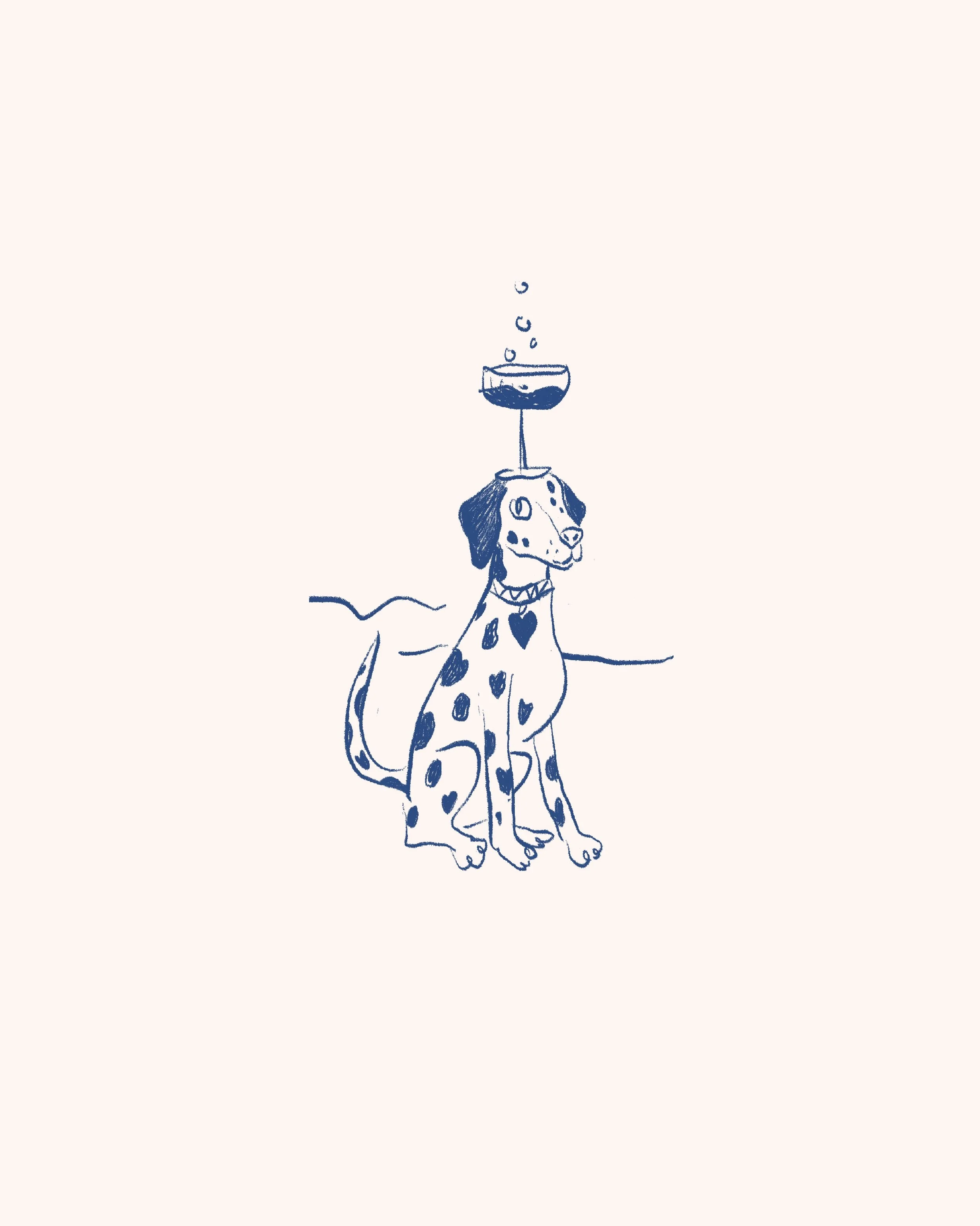 Your favourite furry friend alongside your favourite tipple.

Get in touch to chat about creating bespoke hand-drawn illustrations to include in your wedding stationery.