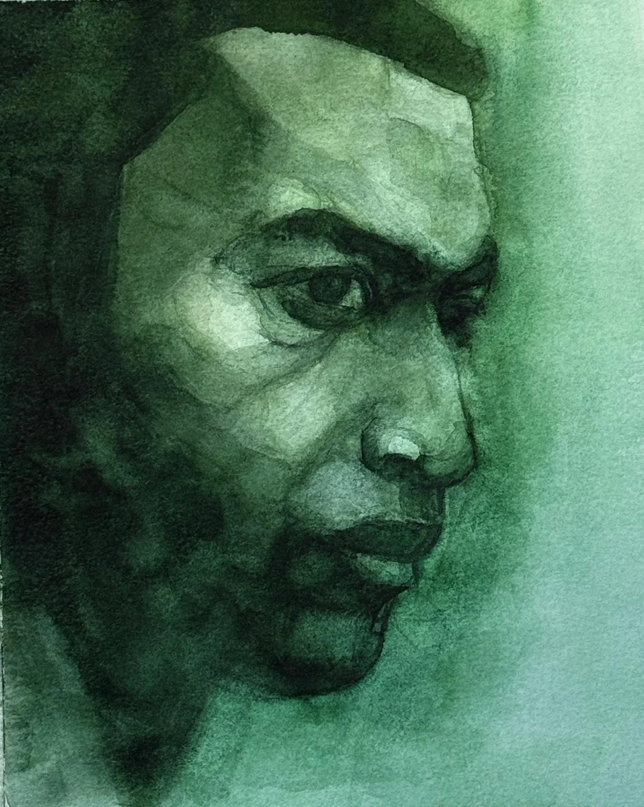 Chiwetel Ejiofor as the Green Knight - Watercolour on Paper