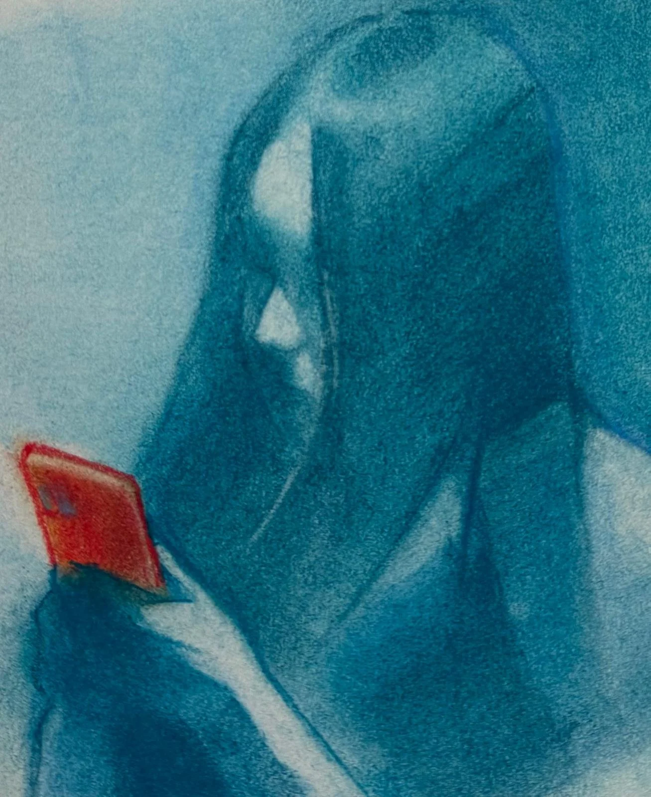 Freya texting - Pastel on Paper