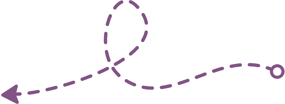 Illustration of a dashed purple line forming a looping path with arrows, indicating a route or direction.