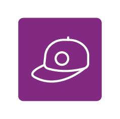 Valley Youth icon line drawing of a baseball cap on a purple background