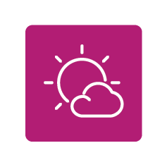 Valley Mindspace icon of a sun partially covered by a cloud, with a purple background.