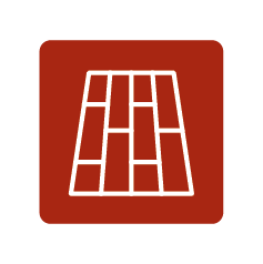 Valley Timber Icon with a stylized white paved sidewalk on a red background.