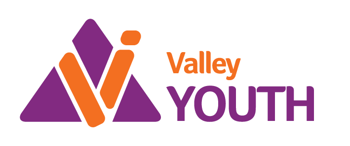 Valley Youth logo with a purple triangle and orange and purple text