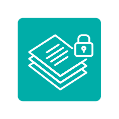 Icon of a stack of documents with a padlock, representing secure or protected information.