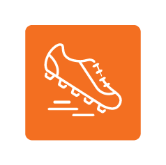 Icon of a soccer cleat on an orange background.