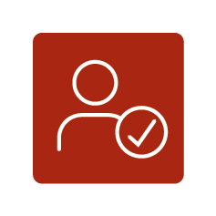 Valley Independence Icon of a person with a checkmark inside a circle on a red background.