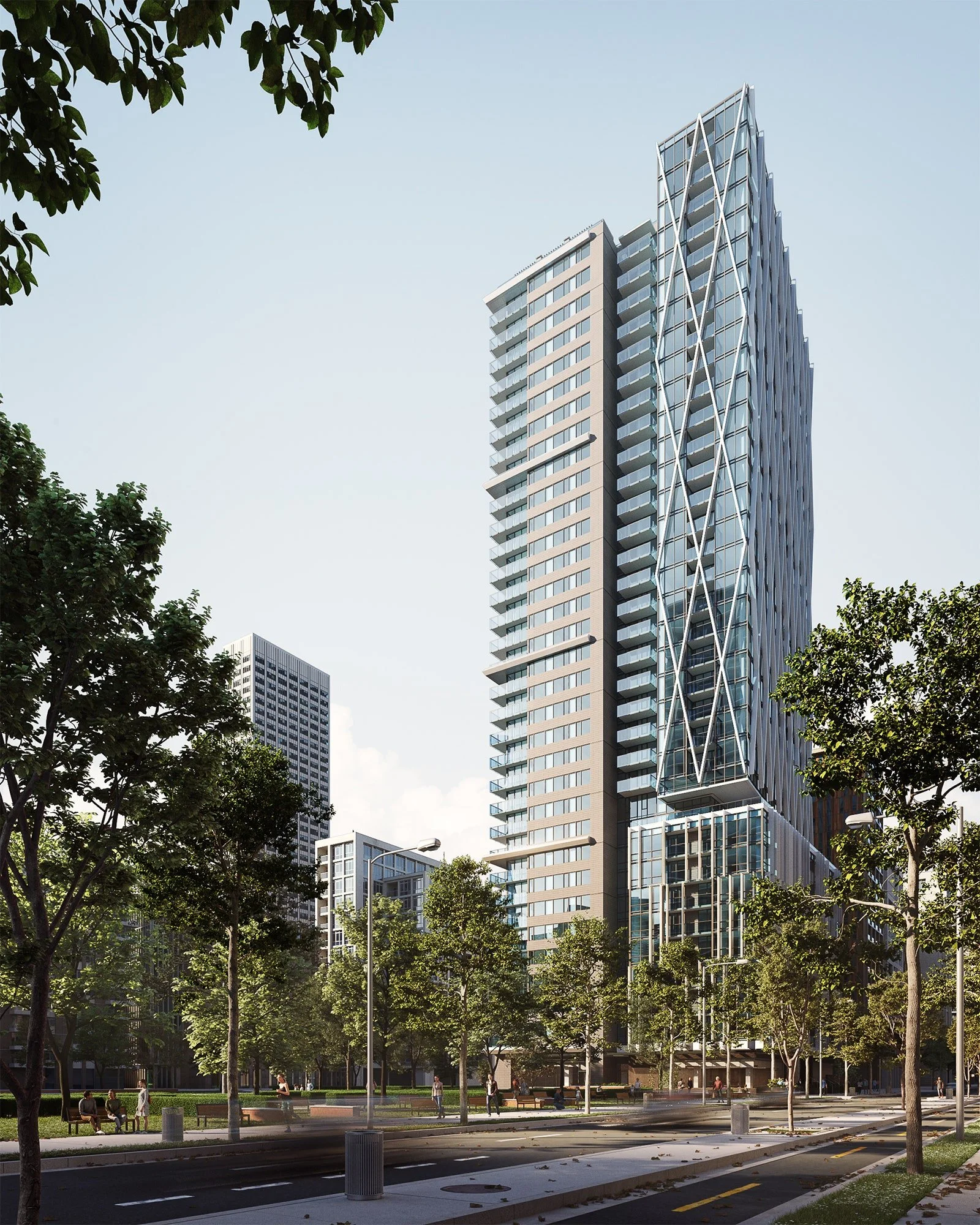 Urban-facing side of the building showing scale and integration with city streetscape